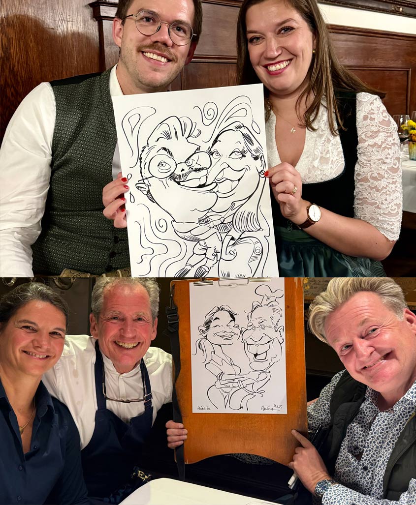 Portraits auf Papier von Schnellzeichner Arnd Hawlina