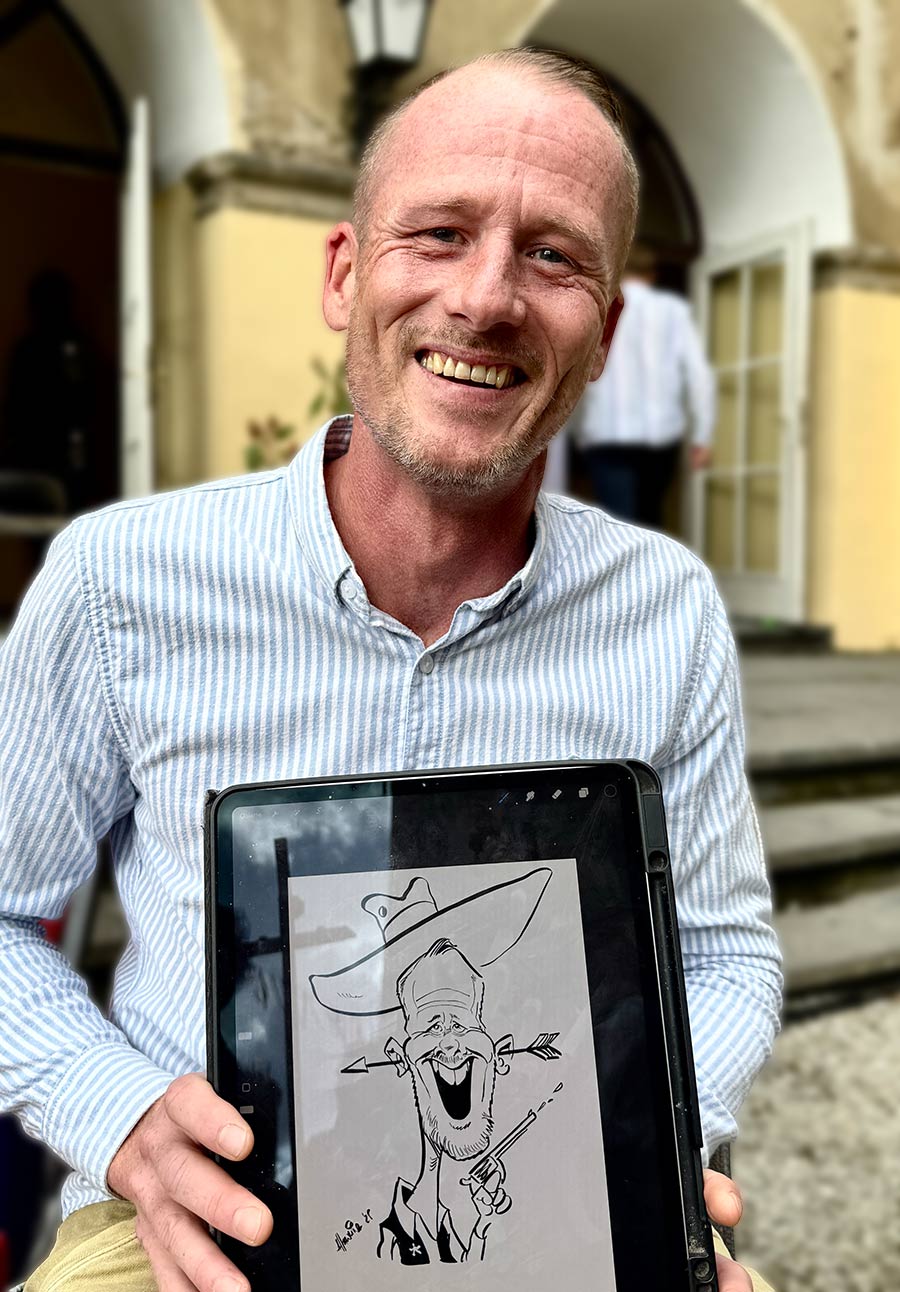 iPad-Karikatur von Schnellzeichner Arnd Hawlina