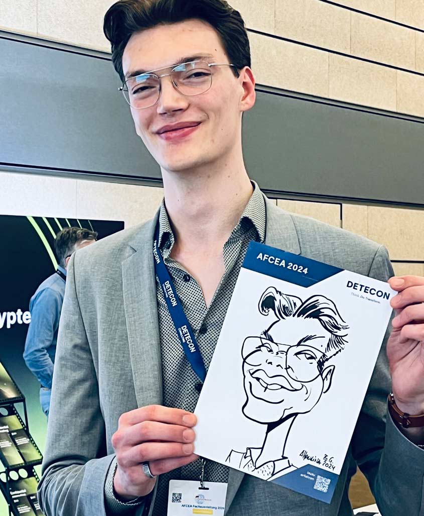 Karikatur und Model von Messe-Schnellzeichner Arnd Hawlina