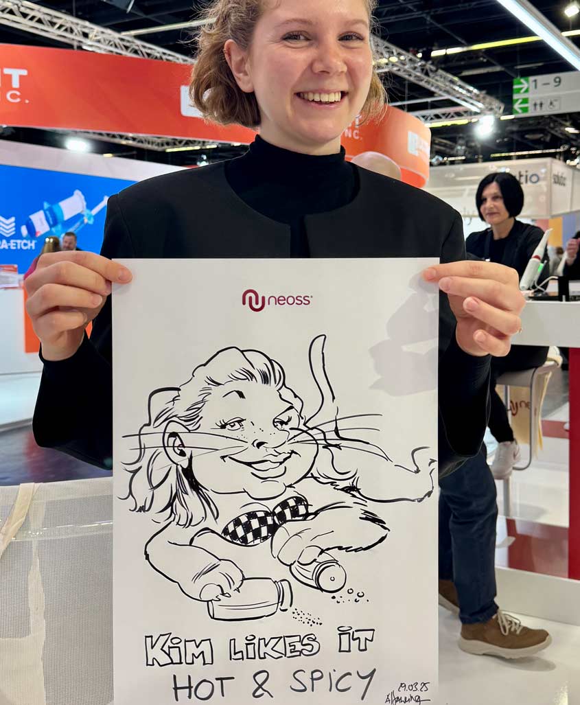Karikatur und Model von Messe-Schnellzeichner Arnd Hawlina
